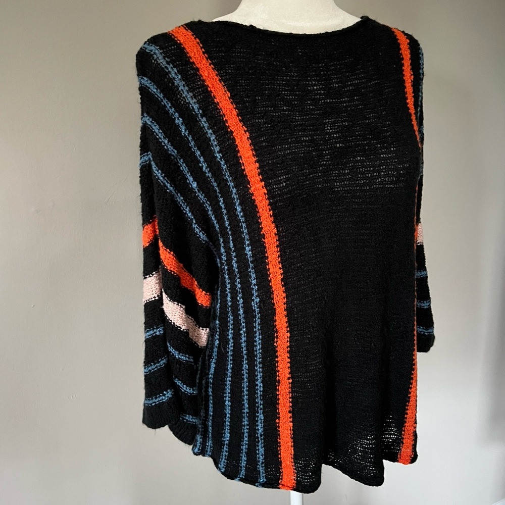 Striped Black Sweater with Orange, Pink and Blue Accents